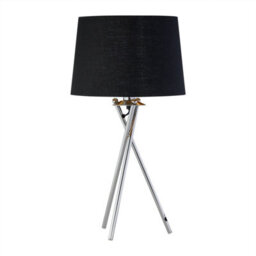 First Choice Lighting Tripod - Chrome Lamp With Black & Gold Fabric Shade - thumbnail 2