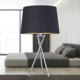First Choice Lighting Tripod - Chrome Lamp With Black & Gold Fabric Shade - thumbnail 8