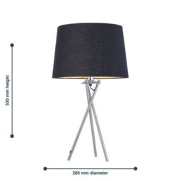 First Choice Lighting Tripod - Chrome Lamp With Black & Gold Fabric Shade - thumbnail 9