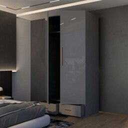 M N Furniture Ltd Modern High Gloss 2, 3 Or 4 Door Wardrobe With Mirror, Shelves, Hanging Rail And Drawers - (Grey,90Cm) - thumbnail 3
