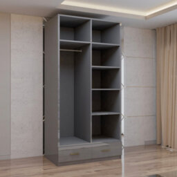 M N Furniture Ltd Modern High Gloss 2, 3 Or 4 Door Wardrobe With Mirror, Shelves, Hanging Rail And Drawers - (Grey,90Cm) - thumbnail 4