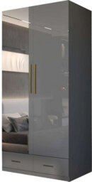 M N Furniture Ltd Modern High Gloss 2, 3 Or 4 Door Wardrobe With Mirror, Shelves, Hanging Rail And Drawers - (Grey,90Cm) - thumbnail 2