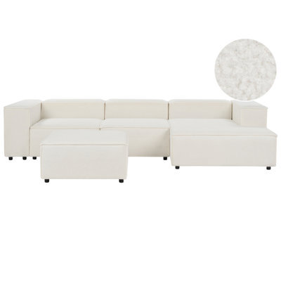 Beliani Modular Corner Sofa 3 Seater Ardal Boucle White With Ottoman Left Hand - image 1