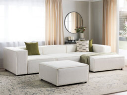 Beliani Modular Corner Sofa 3 Seater Ardal Boucle White With Ottoman Left Hand - thumbnail 2