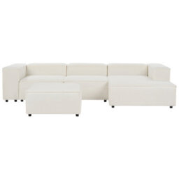 Beliani Modular Corner Sofa 3 Seater Ardal Boucle White With Ottoman Left Hand - thumbnail 5