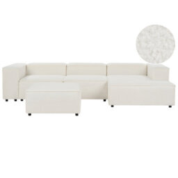 Beliani Modular Corner Sofa 3 Seater Ardal Boucle White With Ottoman Left Hand - thumbnail 1