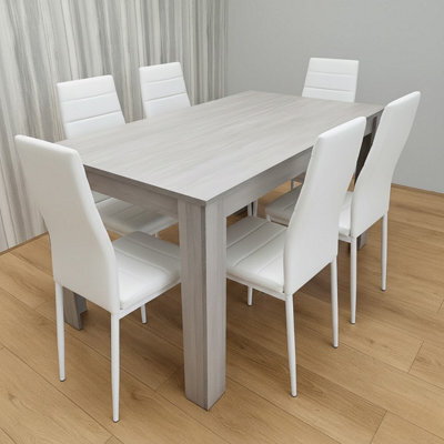 Kosy Koala Dining Table Set With 6 White Faux Leather Chairs Dining Furniture Set - image 1