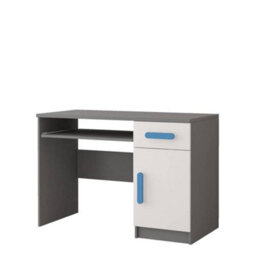 Arte Sleek Grey And White Computer Desk H760mm W1100mm D500mm - Blue Handles For Serene Workspaces