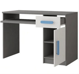 Arte Sleek Grey And White Computer Desk H760mm W1100mm D500mm - Blue Handles For Serene Workspaces - thumbnail 2
