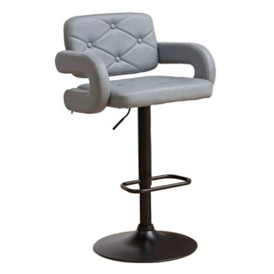 Grey Plush Extra Wide Swivel Gas Lift Bar Stool Kitchen Chair - image 1