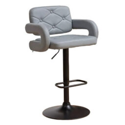 Grey Plush Extra Wide Swivel Gas Lift Bar Stool Kitchen Chair - thumbnail 1
