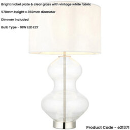 Loops Bright Nickel Plate Table Lamp - Clear Glass With Vintage White Fabric Shade - Touch Dimmable - thumbnail 2