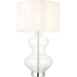 Loops Bright Nickel Plate Table Lamp - Clear Glass With Vintage White Fabric Shade - Touch Dimmable - thumbnail 1