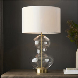 Loops Bright Nickel Plate Table Lamp - Clear Glass With Vintage White Fabric Shade - Touch Dimmable - thumbnail 3