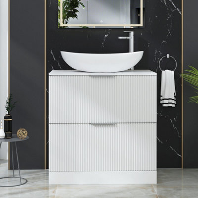 Royal Bathrooms Evora 800mm Matt White Fluted Floor Standing Countertop Vanity Unit 2 Drawer With Cesar Basin - image 1