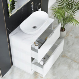 Royal Bathrooms Evora 800mm Matt White Fluted Floor Standing Countertop Vanity Unit 2 Drawer With Cesar Basin - thumbnail 3