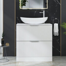 Royal Bathrooms Evora 800mm Matt White Fluted Floor Standing Countertop Vanity Unit 2 Drawer With Cesar Basin - thumbnail 1