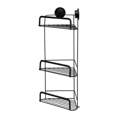 Croydex Stick 'n' Lock Black Steel 3 Compartments Corner Shower Basket (W)26Cm - image 1
