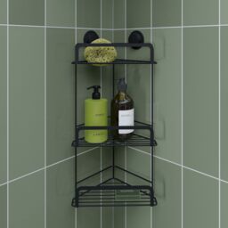 Croydex Stick 'n' Lock Black Steel 3 Compartments Corner Shower Basket (W)26Cm - thumbnail 3