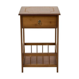 Tea Brown Bamboo Bedside Cabinet Nightstand Side Table W/ 1 Drawer Storage Shelf - thumbnail 3