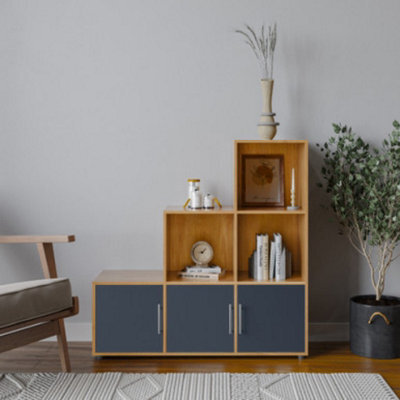 Urbn-Living 6-Cube Step Shelving Unit With Metal Handle Doors - image 1