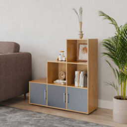 Urbn-Living 6-Cube Step Shelving Unit With Metal Handle Doors - thumbnail 2