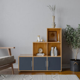 Urbn-Living 6-Cube Step Shelving Unit With Metal Handle Doors - thumbnail 1