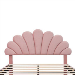 Abrihome 4Ft6 Upholstered Velvet Double Bed Frame With Adjustable Chic Petal Headboard, Solid Wood Slat, No Box Spring Needed, Pink - thumbnail 6