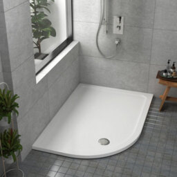 Royal Bathrooms 1000 X 800mm Left Handed Offset Quadrant Stone Shower Enclosure Tray Gloss White 30mm Slimline - thumbnail 1