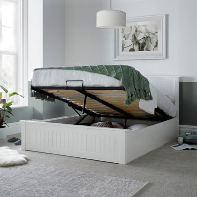 Bedmaster Dawson White Wooden Ottoman Bed And Memory Maestro Memory Foam Mattress King Size - image 1
