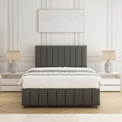 Bsspoke Sierra Divan Bed Set Grey Plush Velvet 24Inch Headboard & Footboard & Mattress No Drawers In Double King 3Ft 4Ft 6Ft - image 1