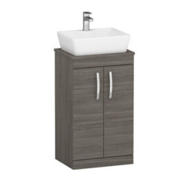 Royal Bathrooms 500mm Floor Standing Vanity Unit 2 Door Grey Elm & Countertop Basin - Cube - thumbnail 4