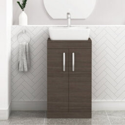 Royal Bathrooms 500mm Floor Standing Vanity Unit 2 Door Grey Elm & Countertop Basin - Cube - thumbnail 1