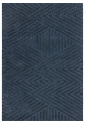 Blue Teal Geometric 10-14mm Thick Stain-Resistant Rug For Bedroom, Dining Room, Easy To Clean Wool Rug-160Cm X 230Cm - image 1