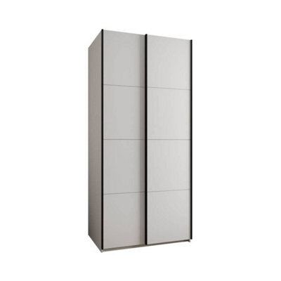 Arte Sleek White Sliding Door Wardrobe W1100mm H2450mm D640mm With Black Steel Handles - image 1
