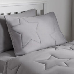 OHS Coverless Duvet 7.5 Tog Pillowcase Quilt Star Bedding Set, Grey - Single - thumbnail 3