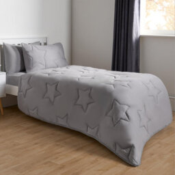 OHS Coverless Duvet 7.5 Tog Pillowcase Quilt Star Bedding Set, Grey - Single - thumbnail 2