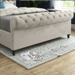 Welshampton Sleigh Upholstered Beige Soft Velvet Designer Bed Frame - thumbnail 6