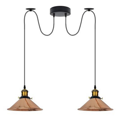 2 Head Spider Light With 2M Adjustable Cables, Vintage 22Cm Metal Rose Gold Shade Pendant Lamp Fixture For  Indoor Lighting - image 1