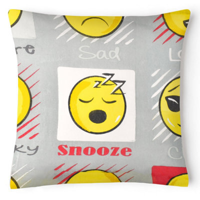 Velosso Fun Emoji Design Polycotton Cushion, Zip Closure, Machine Washable, Durable Sofa Cushion - Quirky Room Decor - Grey