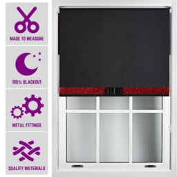 Furnished Made To Measure Blackout Blind With Red Glitter, Black Bow And Metal Fittings - Black (W)90Cm X (L)165Cm