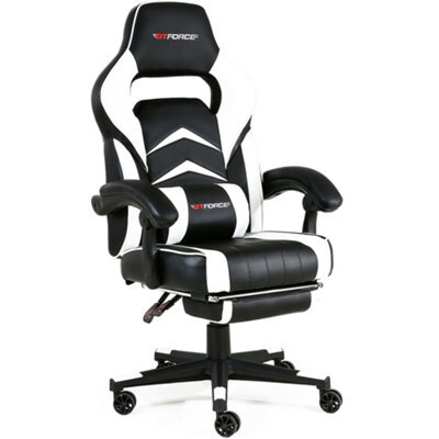 Gtforce Turbo Reclining Sports Racing Gaming Office Desk Pc Car Faux Leather Chair (White) - image 1