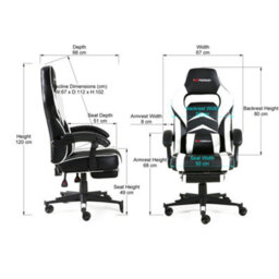 Gtforce Turbo Reclining Sports Racing Gaming Office Desk Pc Car Faux Leather Chair (White) - thumbnail 7