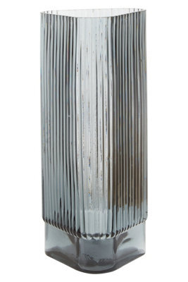 Orsina Small Ribbed Grey Glass Vase, Modern Decorative Vase, Triangular Shaped Vase With Angular Edges, Flower Vase - image 1