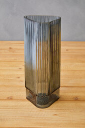 Orsina Small Ribbed Grey Glass Vase, Modern Decorative Vase, Triangular Shaped Vase With Angular Edges, Flower Vase - thumbnail 2