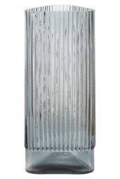 Orsina Small Ribbed Grey Glass Vase, Modern Decorative Vase, Triangular Shaped Vase With Angular Edges, Flower Vase - thumbnail 3