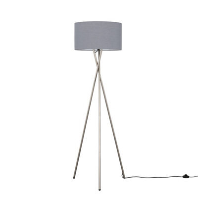 Valuelights Camden Brushed Chrome Tripod Floor Lamp With Charcoal Drum Shade - image 1