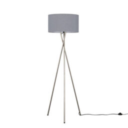 Valuelights Camden Brushed Chrome Tripod Floor Lamp With Charcoal Drum Shade