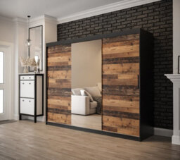 Arte Tilburg 1 Contemporary 3 Mirrored Sliding Door Wardrobe 9 Shelves 2 Rails Dark Oak Effect & Black (H)2000mm (W)2500mm (D)620mm - thumbnail 2
