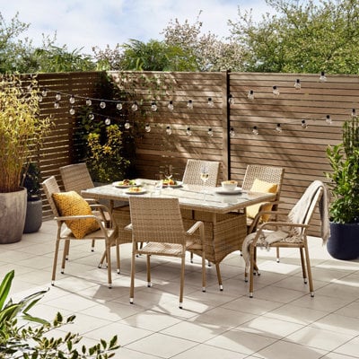Furniturebox Antigua Rattan Garden Table And Chairs, 6 Seater Beige Garden Dining Set Patio Outdoor Table And Chairs  + Cover - image 1